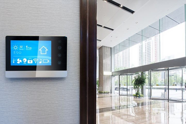 Image shows a smart thermostat control