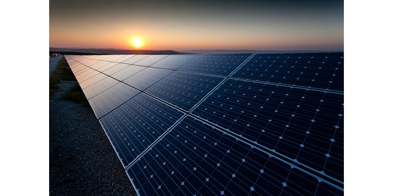 Solar farm at dusk