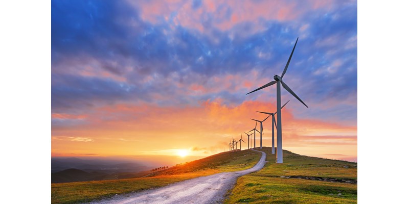 Wind farm at sunset