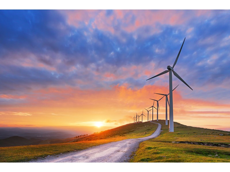 Wind farm at sunset