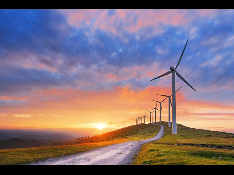 Wind farm at sunset