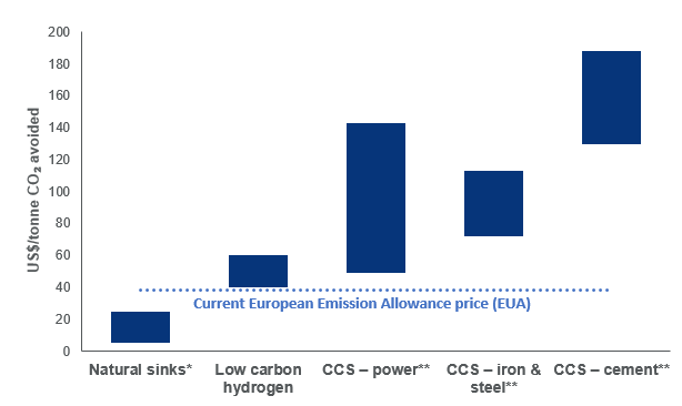 Carbon abatement cost ranges (2030)